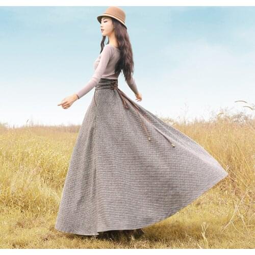 New Spring Autumn Winter Women Vintage England Style Plaid High Waist A-Linen All-Match Warm Wool Blend Long Skirt