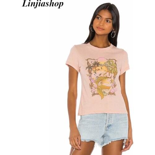 Pink tshirt women mermaid print tees summer tops fashion casual female t-shirt 2020 streetwear summer vestidos