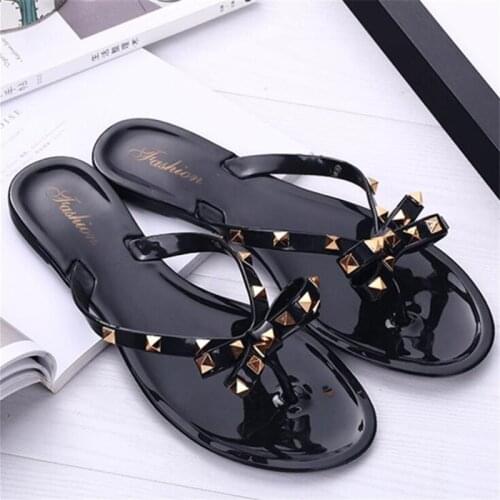 2020 Hot Fashion Woman Flip Flops Summer Shoes Cool Beach Rivets big bow flat sandals Brand jelly shoes sandals girls size 36-43