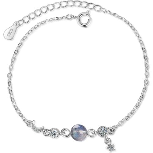 925 Sterling Silver Bracelet Simple Fashion Moon Micro Star Tassel Chain Linked For Women charm bangle Jewelry Gift Pulseira