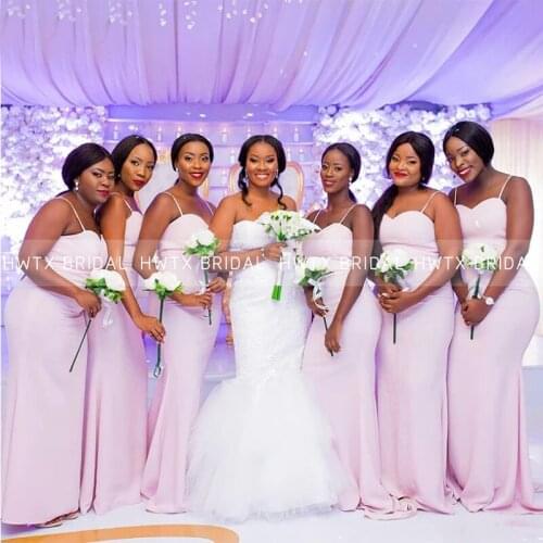 Pink Spaghetti Straps Bridesmaid Dresses Elegant Mermaid Long African Women Wedding Party Dress Vestidos De Fiesta Customize