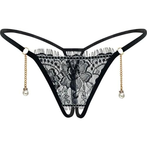 M L XL Plus Size Sexy Lingerie Hot Erotic Crotchless Faux Pearl Transparent Underwear Women Thongs Briefs Panties G-String