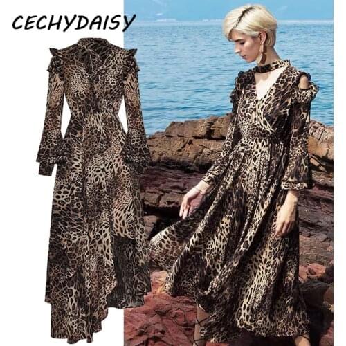 Women Midi Dress Runway Sexy Leopard Printed Ruched Irregular Chic Ladies Vacation Beach Party Dresses Vestidos Robe Femme 2021