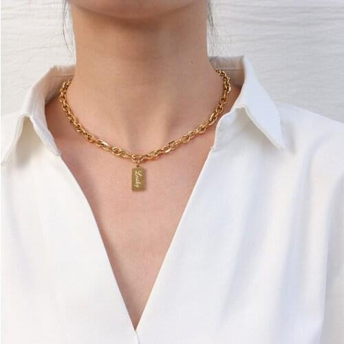 Lucky Square Brand Necklace Womens Thick Chain Autumn and Winter Sweater Chain Stainless Steel Titanium Jewelry