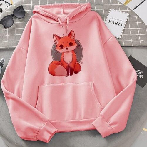Winter Fall Cute Fox Printed Women Hoodies Sweatshirts Oversized Hoodie Kawaii Aesthetic Harajuku Graphics Clothing Tops Female