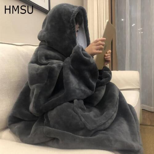 Winter Oversized Blanket with Sleeves Women Oversized Hoodie Fleece Warm Hoodies Sweatshirts Giant TV Blanket Women Hoody Robe
