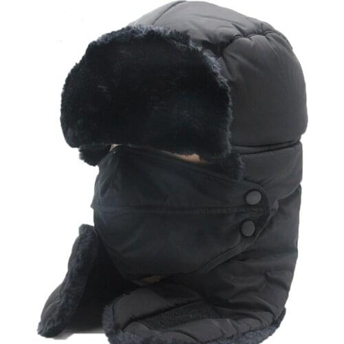 Winter Cotton Fur Unisex Bomber Hats Thicken Keep Warm Earflap Hat Skull Ski Caps Mask Neck Protecting Hats for Women Men