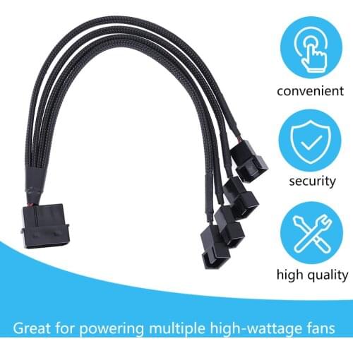 1 To 2 Way Y-Splitter Sleeved 4-Pin Molex Male To 2x 3-Pin/4-Pin PWM Male Connector Fan Extension Adapter Cable