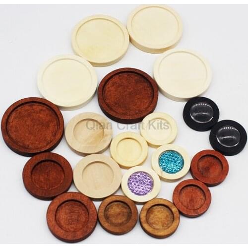 200pcs TRAY size 12mm-25mm Wooden Cameo Setting base Tray, Round black pine rose cherry wooden Pendant tray Bezels Trays