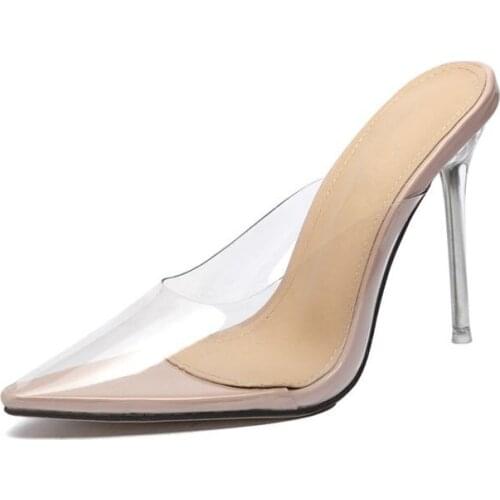 2020Women11.5cm High Heels Jelly Slides Female Sexy Summer Mules Silver Slippers Lady Stiletto White Sandals Transparent Shoes42