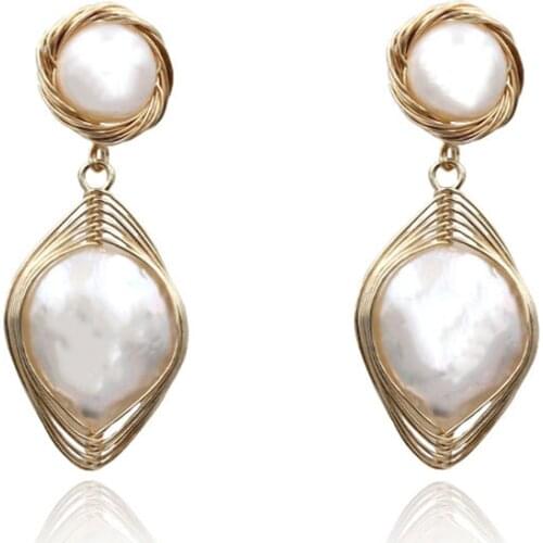 2021 Handmade Metallic Line Wrap Pearl Earrings 2020 New Trendy Dangle Accessories Women Add Charm High Quality Jewelry