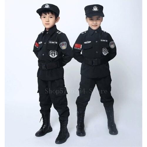 2021 Children Policemen Cosplay Costume Traffic Special Army Military Uniform Halloween Performance Clothing Set Fashion