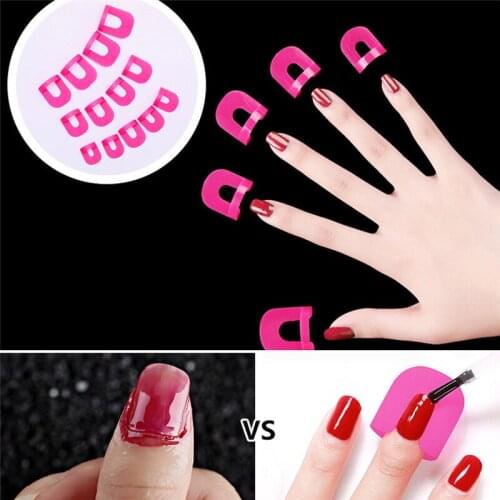 26 Pcs/Set 10 Sizes Reusable Nail Polish Stencils Pink Nail Gel Curve Shape Spill-proof Finger Cover Sticker Nail Polish Holder