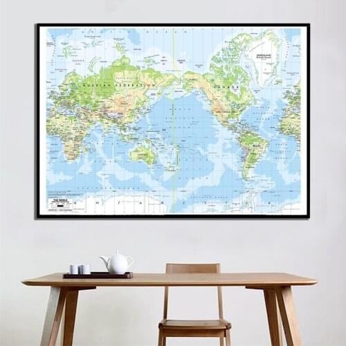 60x90cm The World Mercator Projection Map HD Canvas Spray Painting For Living Room Wall Decor Painting