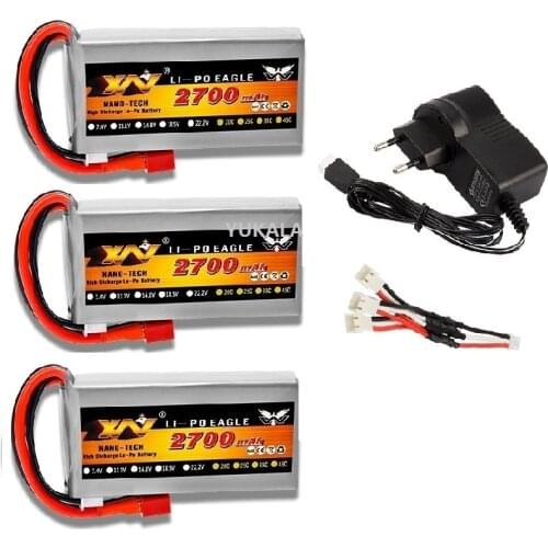 YUKALA RC Lipo Battery 2s 7.4V 2700mAh 40C Max 60C /charger For Wltoys 12428 12423 RC Car feiyue 03 Q39 Upgrade parts Battery