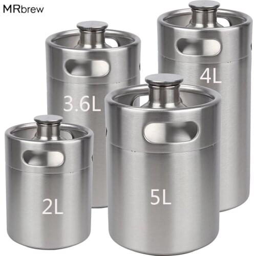 2L/3.6L/4L/5LMini Keg Growler Canteen Craft Beer Homebrewing Stainless Steel 304 Beer Barrel Keg For Beer,Soda,Wine, Coffee Brew