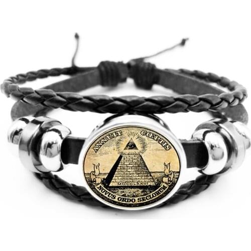 Initia /Retro Symbol Masonic Illuminati Antique Print Illustration Poster Glass Black Hook Bracelet Fashion Men Bracelet