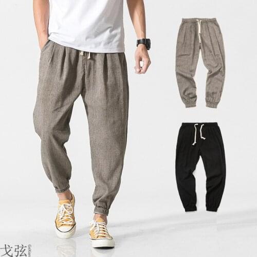 Cotton Linen Casual Harem Pants Men Joggers Man Summer Trousers Male Chinese Style Baggy Pants 2020 Harajuku Clothe Size M-5XL