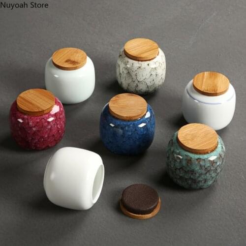 Tea Set Supplies Ceramic Tea Cans Sealed Storage Cans Fresh-keeping Tea Cans Bamboo Lids Home Living Room Storage Ornaments
