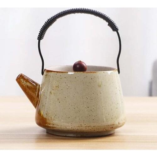 Tea House Stoneware Handle Pot Teapot Ceramics Household Single Pot Retro Nostalgic Japanese Kung Fu Teapot Set