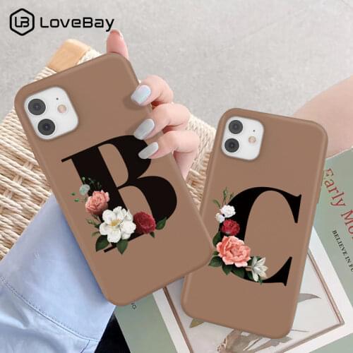 Lovebay Fashion 26 Letter A Z Phone Case For iPhone 11 12Pro X XR XS Max 8 7 Plus SE 2020 Silicone Protective Flowers Soft Cover
