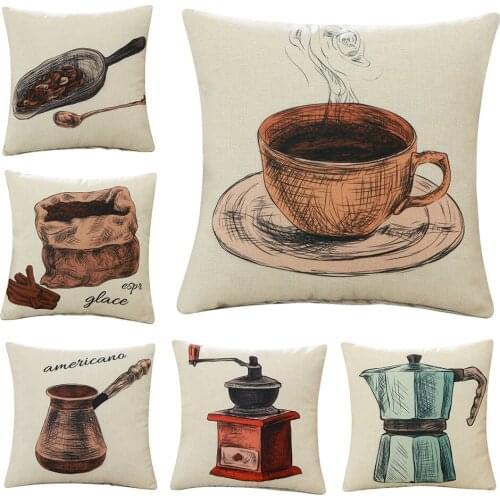 CURCYA Decorative Throw Pillow Covers Vintage Coffee Apparatus Printed Linen Cushion Covers 45x45cm Square for Sofa Chair Car