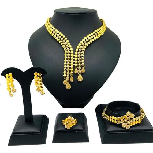 Dubai gold color African jewelry sets for women wedding gifts Engagement necklace earrings ring bracelet set jewellery set