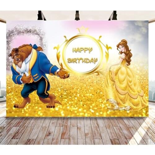 Beauty and The Beast Birthday Party Background Photo Princess Happy Birthday Photography Backdrop Children Birthday Party Studio