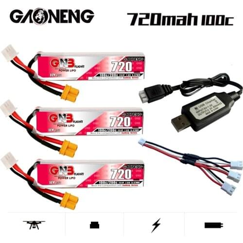 GAONENG GNB 2S 7.6V 720mAh HV Lipo Battery +Charger Max 200C XT30U-F Plug for RC FPV Whoop Frame Kit Tinywhoop Racing Drone