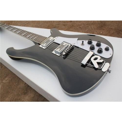 Custom 4003 6 string black guitar,baswood body,white binding, fixed bridge,HH pickups,chrome button
