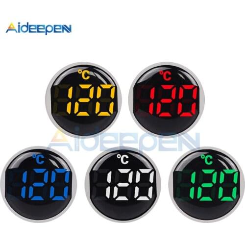 22MM Mini LED Digital Display Round Thermometer AC 50-380V Red Green LED Temperature measuring Instrument Meter Cable 1 Meter