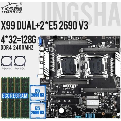 JINGSHA x99 Dual CPU Socket LGA 2011-3 Motherboard set with XEON E5 2690V3 and 4*32GB=128GB DDR4 2400 ECC REG Memorry