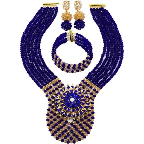 Royal Blue African Beads Jewelry Set Nigerian Traditional Wedding Party Necklace 6C-XJZ016