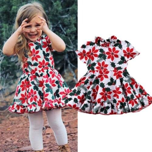 Summer Toddler Kids Baby Girls Clothes Dress Ruffle Princess Floral Print Dress Holiday Short Sleeve Tutu Dress Sundress