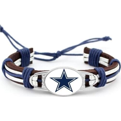 Fashion Customized 18*25mm Glass Cabochon Genuine Leather Bracelet Charms Bracelets & Bangles for American Football Fans Jewelry