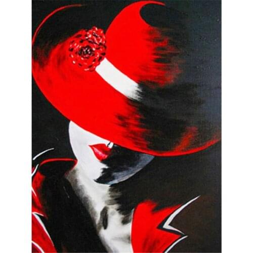 Woman Red And Black Printed 11CT Cross-Stitch Complete Kit DIY Embroidery DMC Threads Handiwork Needlework Adults