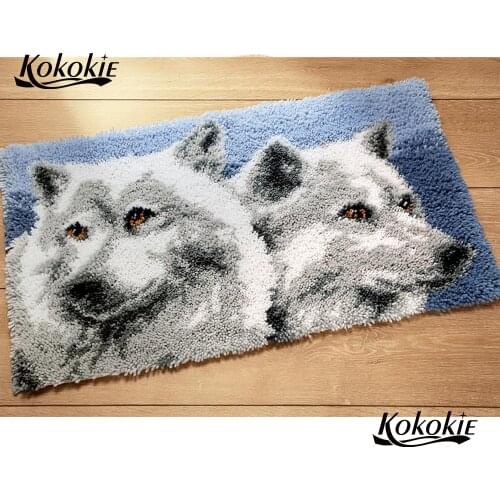 Wolf decor latch hook kit bat rug 3d canvas printing handwerken knooppakket animal carpet embroidery accessories tapestry kits