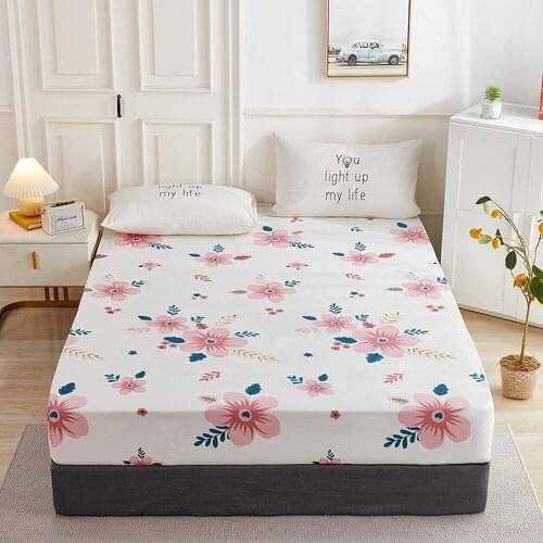 1pcs 100% Cotton Printed Fitted Sheet Mattress Cover Double Four Corners With Elastic Band Adult Kids Bed Linen (No Pillowcase)