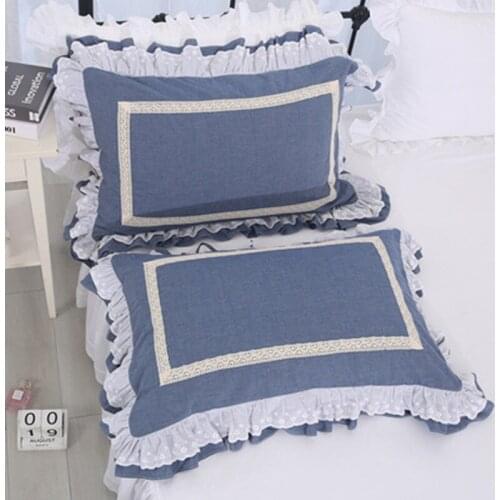 100% washed cotton pillowcase наволочка ruffles lotus lace embroidery no zipper envelope pillow sham 2pcs free shipping YYX