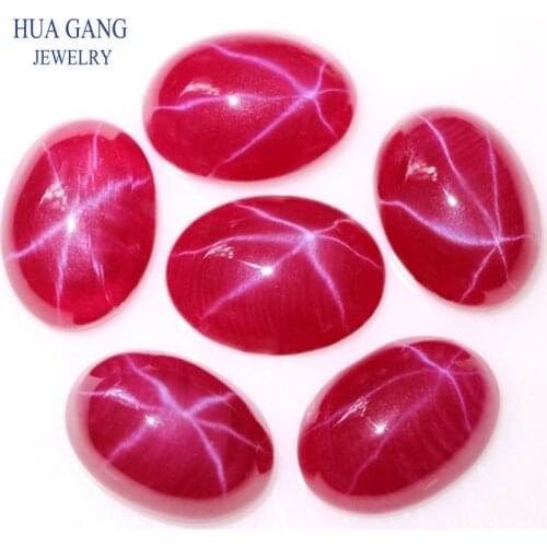 Oval Shape Synthetic Star Corundum Stone Red Cabochon Flat Bottom Beads For Jewelry Making DIY Gems Stones Size 4x6~10x14mm