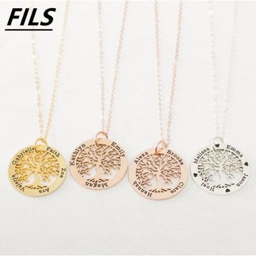 Custom Family Name Necklace For Women Personalized Tree of life Pendant Necklaces Men Stainless Steel Choker Jewelry Gift Collar