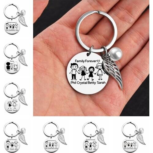 Custom Name Stainless Steel Keychain Personalized Laser Engraved Pattern Mom Dad Daughter Son Pet Keyring Family Jewelry Gift