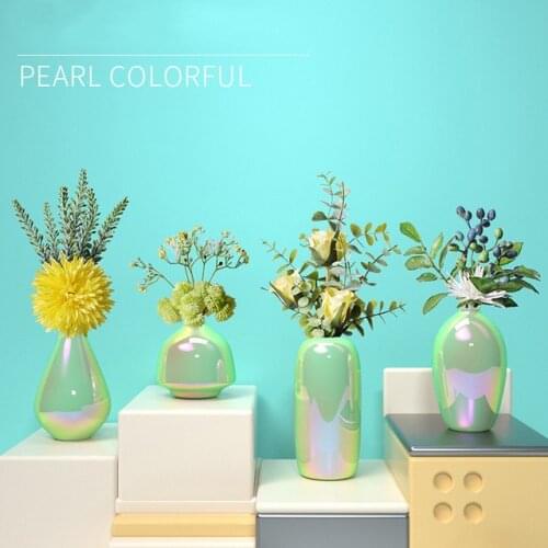 Simple Ins Green Pearl Ceramic Vase Home Livingroom Dining Table Fake Flower Pot Ornaments Crafts Mall Cafe Table Decoration