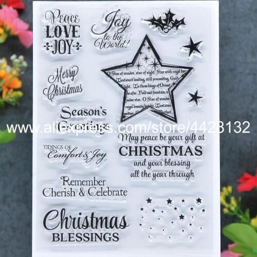 Merry Christmas Blessings Star Joy to the World Star Scrapbook photo cards rubber stamp clear stamp transparent stamp 9081638