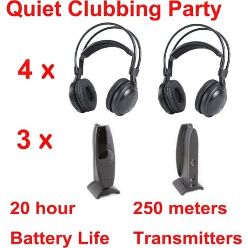 Family use Classical Silent Disco complete system wireless headphones UHF-6 - (4 Headphones + 3 Transmitters)