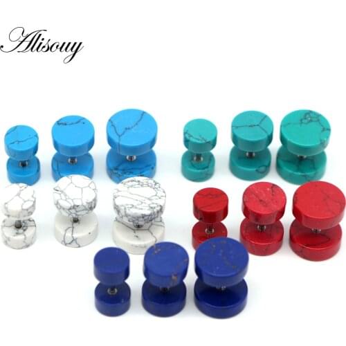 Alisouy 1PC Stone Fake Ear Plug Ear Tunnels Cartilage Piercing Studs Tragus punk Ear Stud Earrings Body Jewelry for men