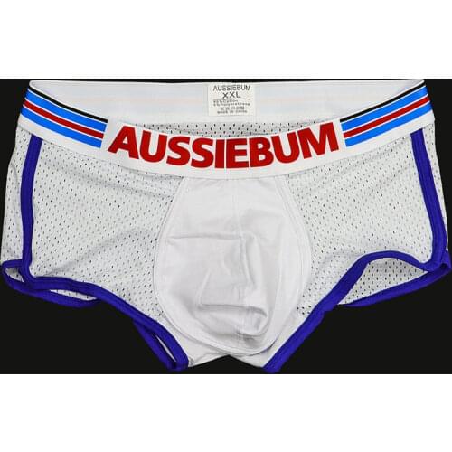 AUSSIEBUM mesh breathable mens flat-angle panties U convex bag design fabric