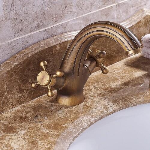Bathroom retro basin sink faucet antique hot and cold water crane brushed bronze sink bathroom under counter basin double handle