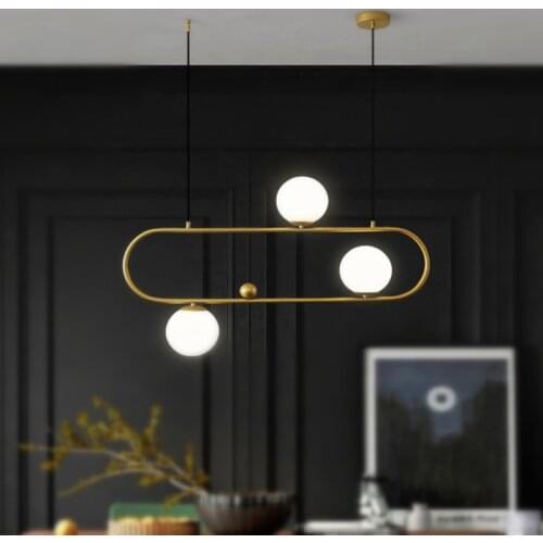 Modern gold black glass pendant light 3/4 lights iron white glass ball Suspension lamp Kitchen bar dining room long Hanging lamp