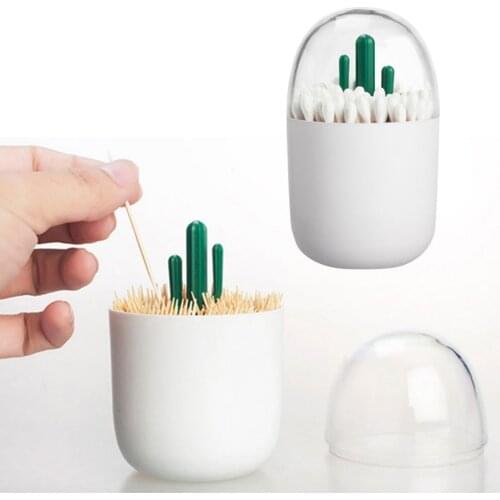 Cotton Swab Organizer Dustproof Swab Bud Holder Clear Round Plant Toothpick Dispenser for Bathroom